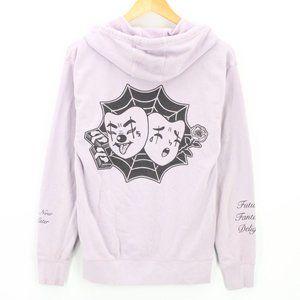 Vintage Future Fantasy Delight Hoodie Sweatshirt Women's Gray Pullover Faces S